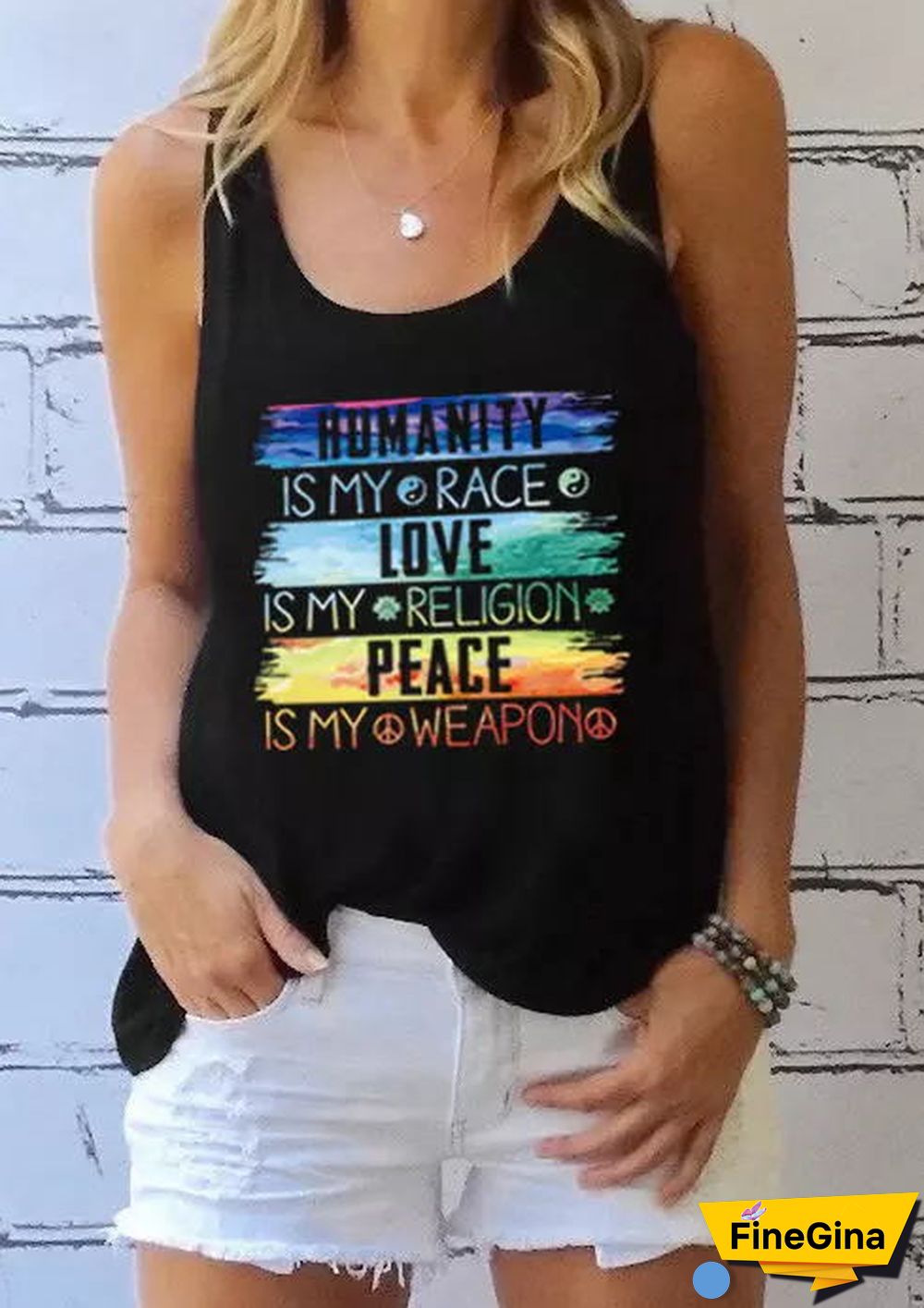 Colored Humanity Is My Race Tanks Women Pure Cotton Funny Fashion Casual Undershirt Hipster Singlet Quote Sleeveless Garment Top