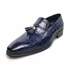 Fashion Mens Blue Tassel Leather Loafers Dress Shoes 
