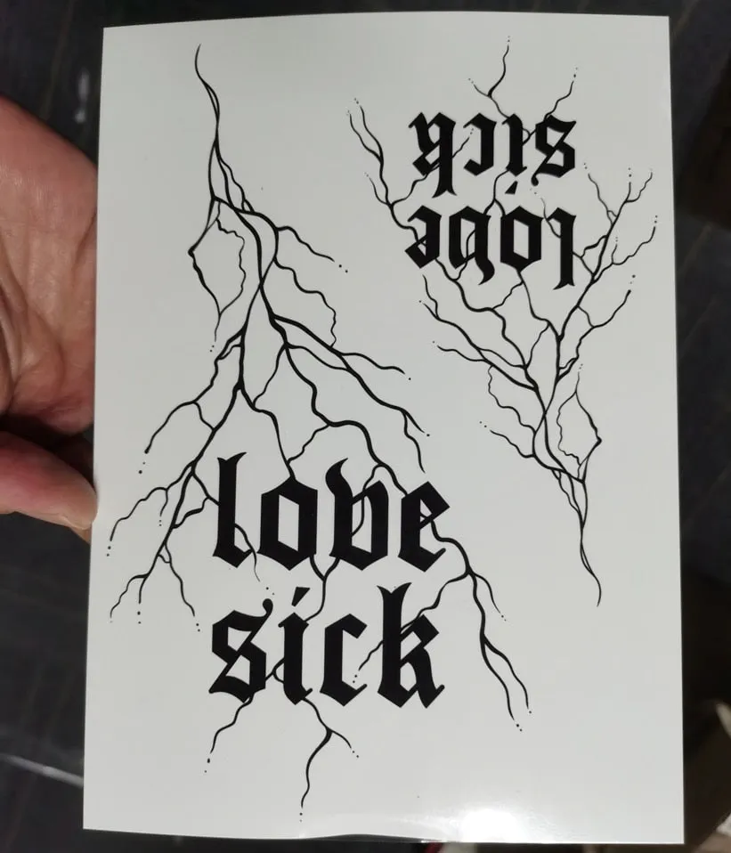 Waterproof Temporary Tattoo Sticker Sexy Thigh Love Sick English Words Gothic Water Transfer Fake Tatto Flash Tatoo for Women