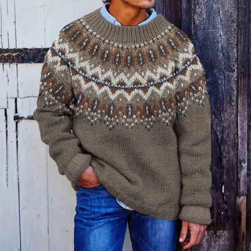Vintage Icelandic Print Knitted Pullover Sweater