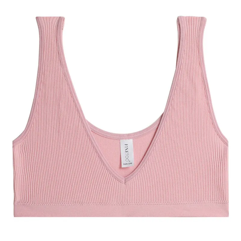 FINETOO Women Seamless Bralette Ladies Sexy Deep V Tank Fashion Wide Strap Camisole Breathable Tops Girls S-XL Intimate Lingerie
