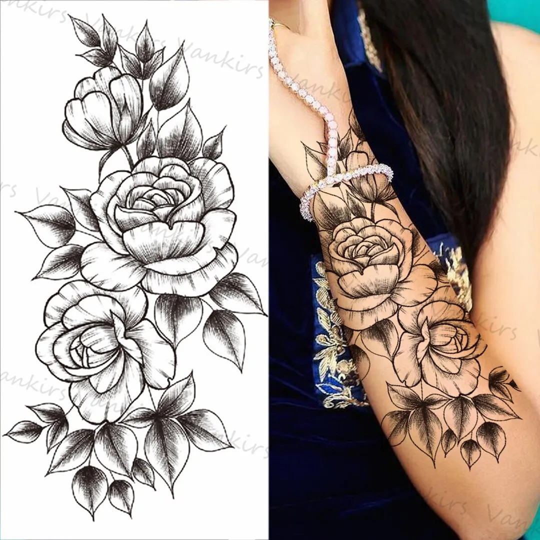 Sdrawing Lion Crown Temporary Tattoos For Women Men Wolf Compass Tiger Mountain Flower Fake Tattoo Sticker Arm Body Tatoos