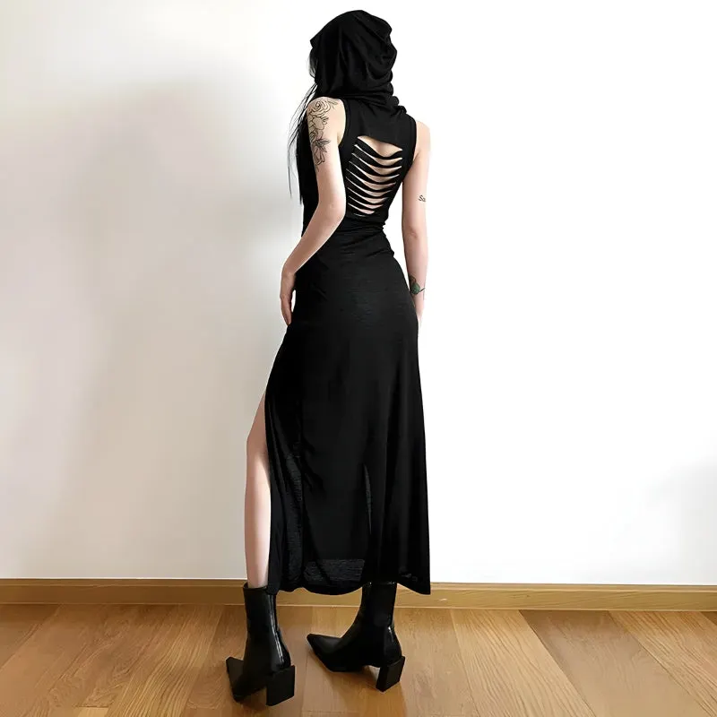 Brownm Hooded Cut Out Back Midi Dress