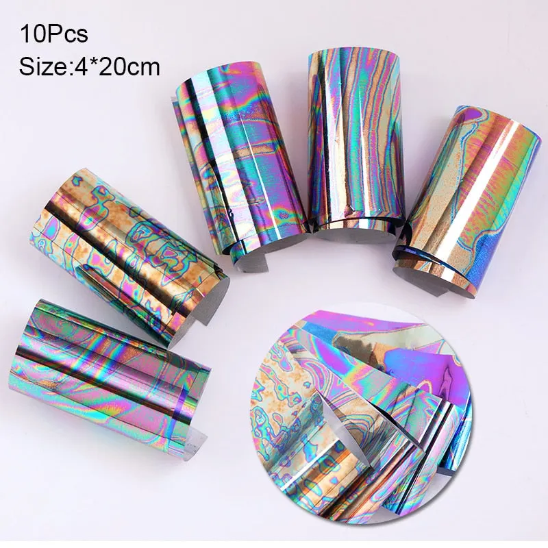 10Pcs/Bag Nail Art Transfer Foil Sticker Abstract Image Blue French Tip Wraps Adhesive Decals Nails Decoration Accessories-Nail Inspo