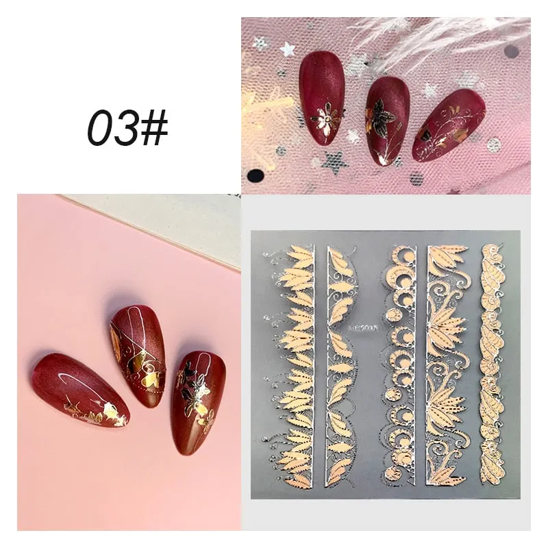3D Flower Lace Nail Stickers iridescent Bronzing Floral Leaf Transfer Stickers For Nails Manicuring Accessories