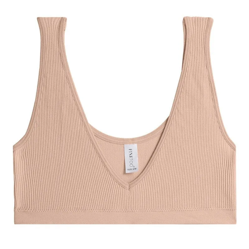 FINETOO Women Seamless Bralette Ladies Sexy Deep V Tank Fashion Wide Strap Camisole Breathable Tops Girls S-XL Intimate Lingerie