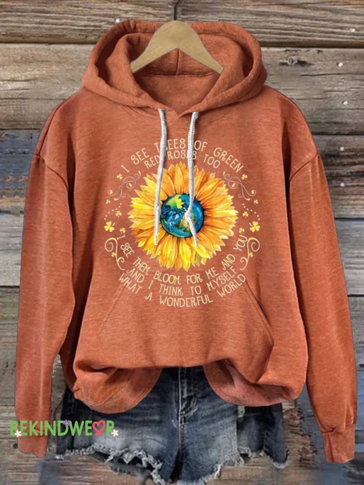 World Peace Hooded Casual Long Sleeve Sweatshirt Orange / S