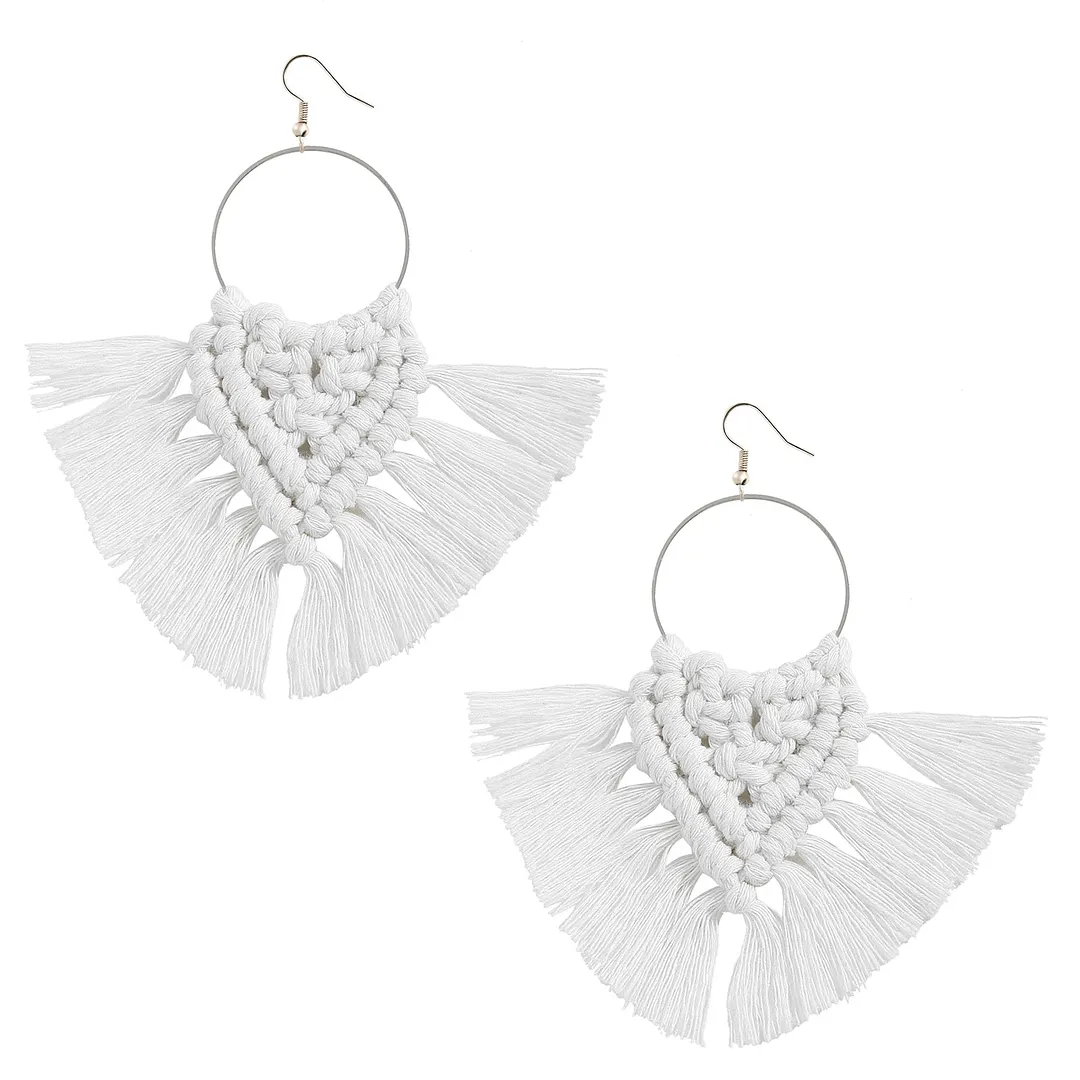 Dvacaman 2020 New Design Bohemian Leaf Shape Tassel Earrings For Women Fashion Weave Macrame Cotton Thread Earrings Drop Jewelry