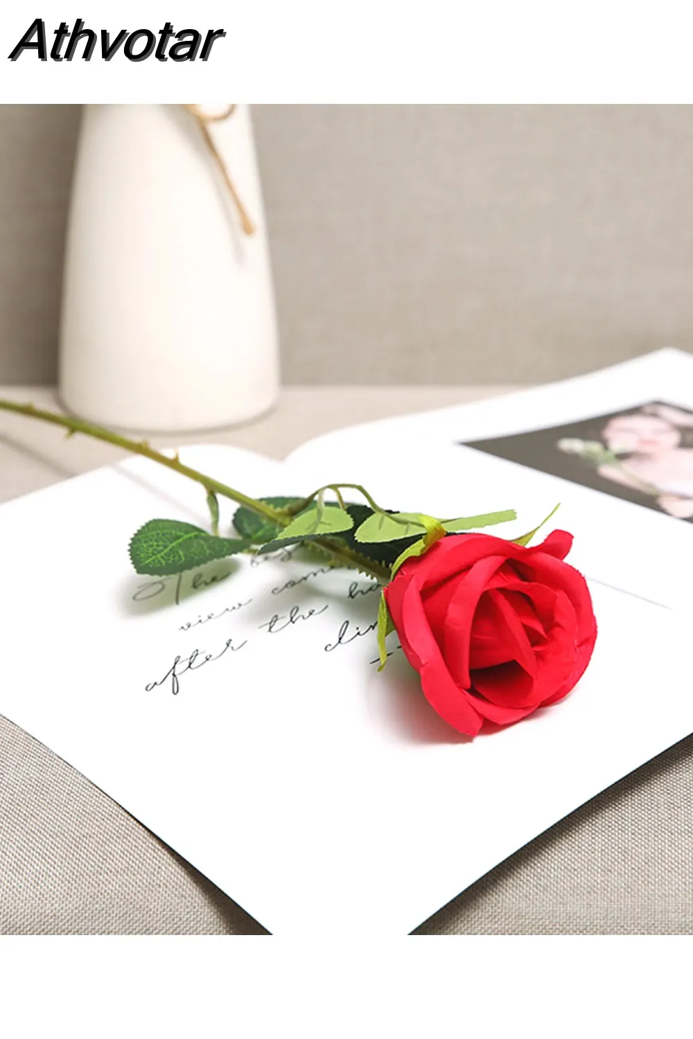 Athvotar Piece Red Rose Flowers Silk Real Touch Artificial Flowers Valentine's Day Home Wedding Decorations Fake Flowers