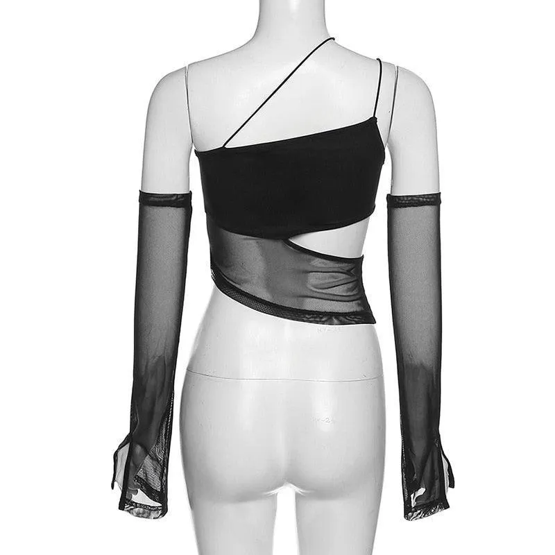 Brownm Sleeved Mesh Halter&nbsp;Top