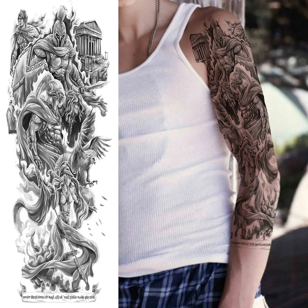 Sexy Girl Flower Temporary Tattoos For Women Men Black Lion Triangle Tattoo Sticker Fake Tribal Full Arm Sleeve Tatoos Paste 1108-1