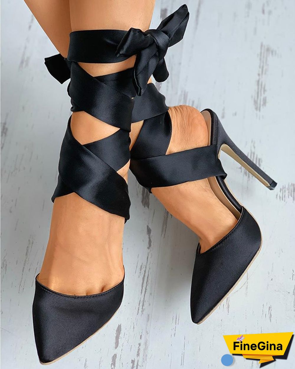 Ribbon Bandage Close Toe Stiletto Heel