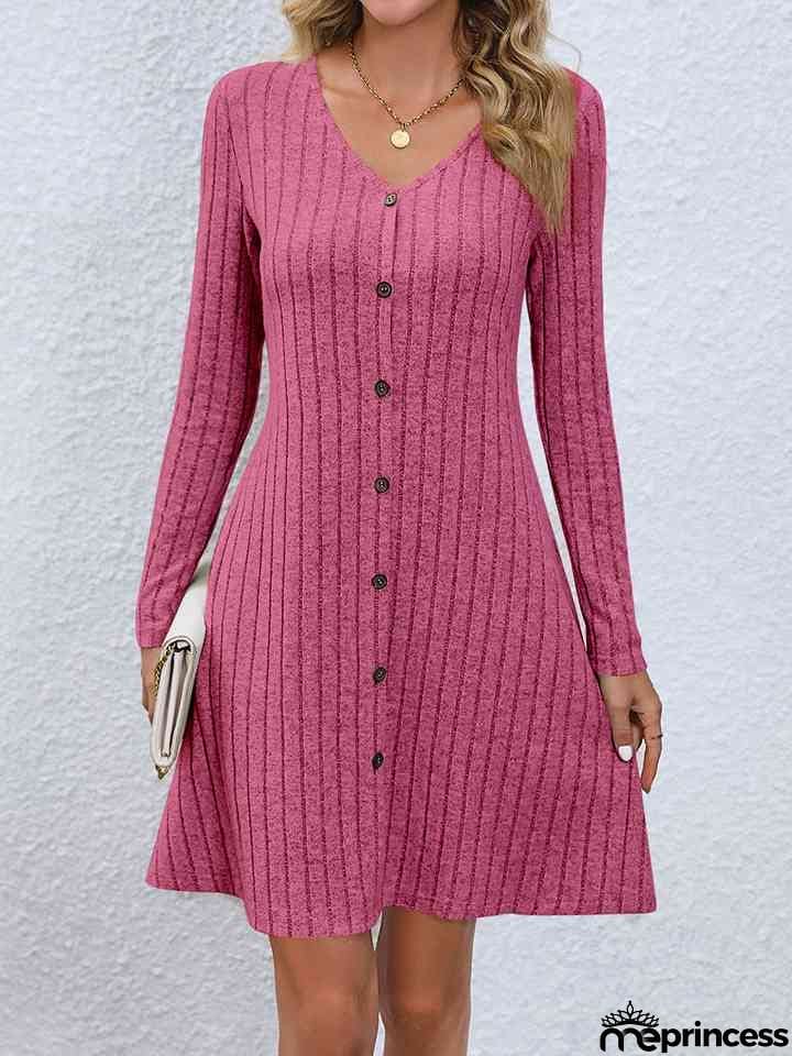 V-Neck Long Sleeve Mini Dress