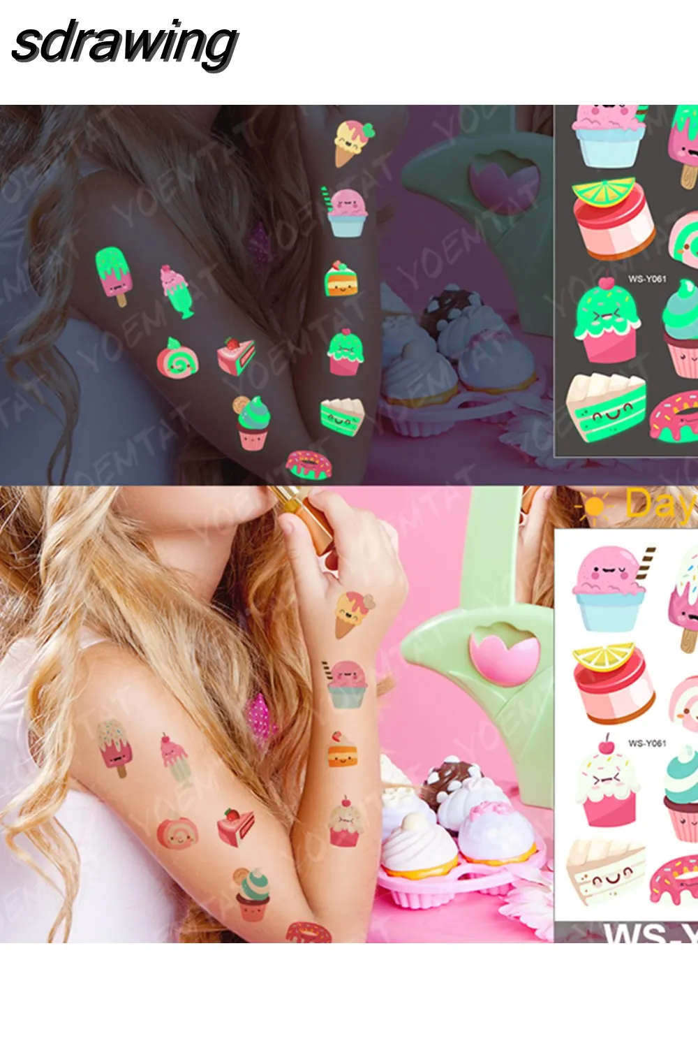 sdrawing Waterproof Temporary Tattoo Woman Sticker Panda Tiger Cute Animal Glowing Tatto Boy Girl Baby Child Kid Flash Fake Tato