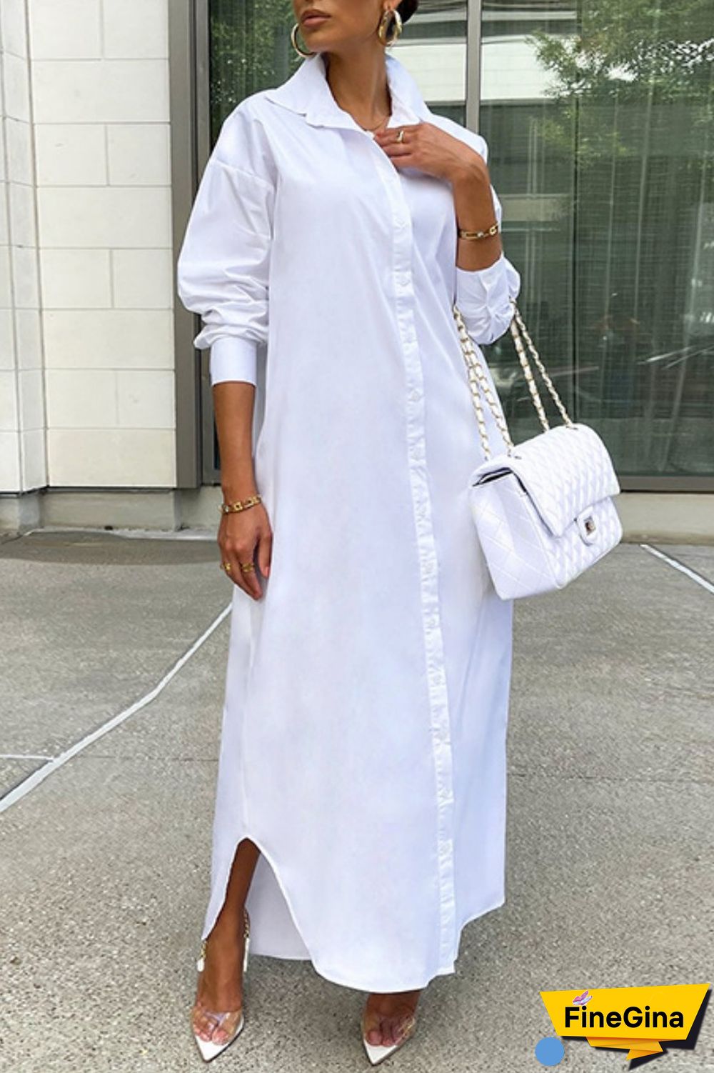 Grey Casual Solid Patchwork Shirt Collar Shirt Dress Dresses