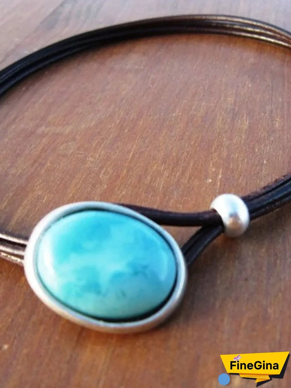 Vintage Leather Cord Turquoise Necklace