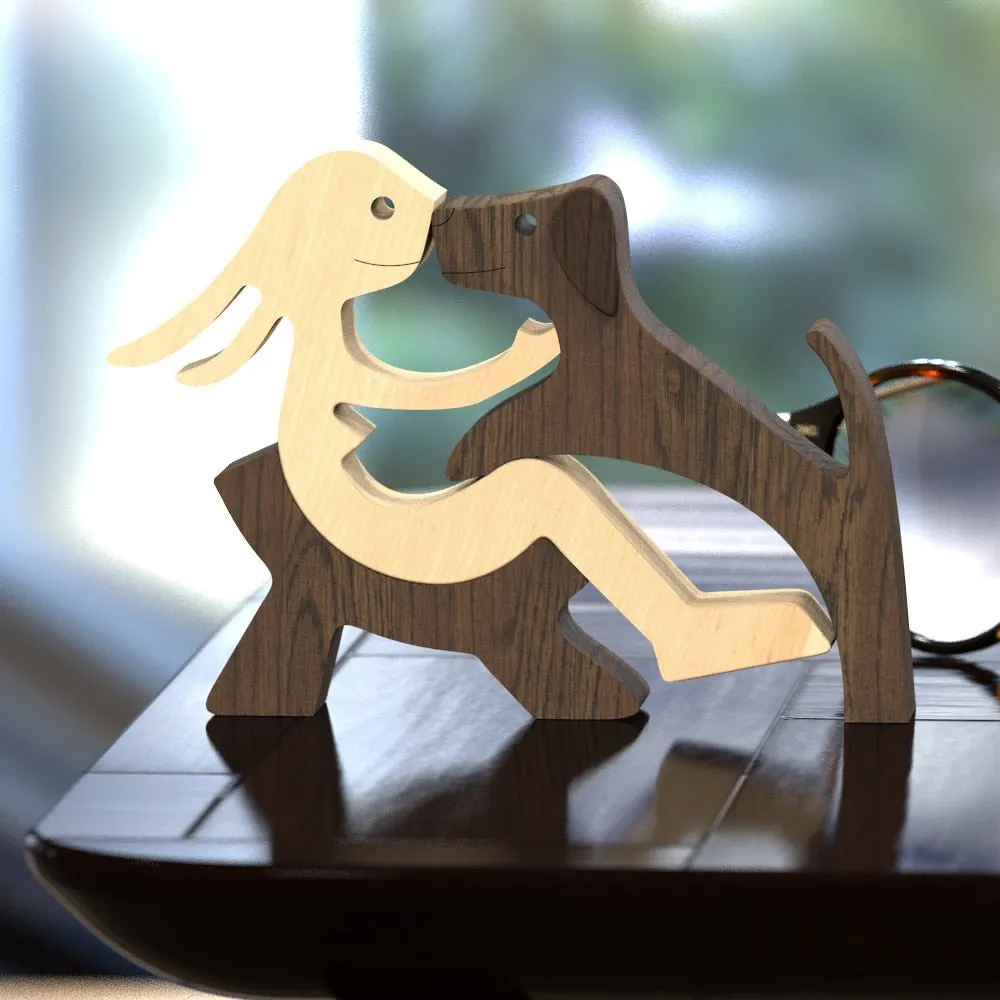 Family Puppy Wood Dog Craft Figurine Desktop Table Ornament Carving Model Creative Home Office Decoration Love Pet sculpture 515-1