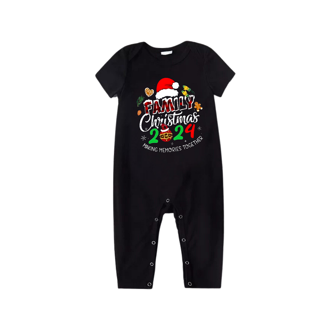 Family Christmas 2024 Making Memories Together Text Print Black Short Sleeve with Red & Black Plaid Pant Family Matching Pajamas