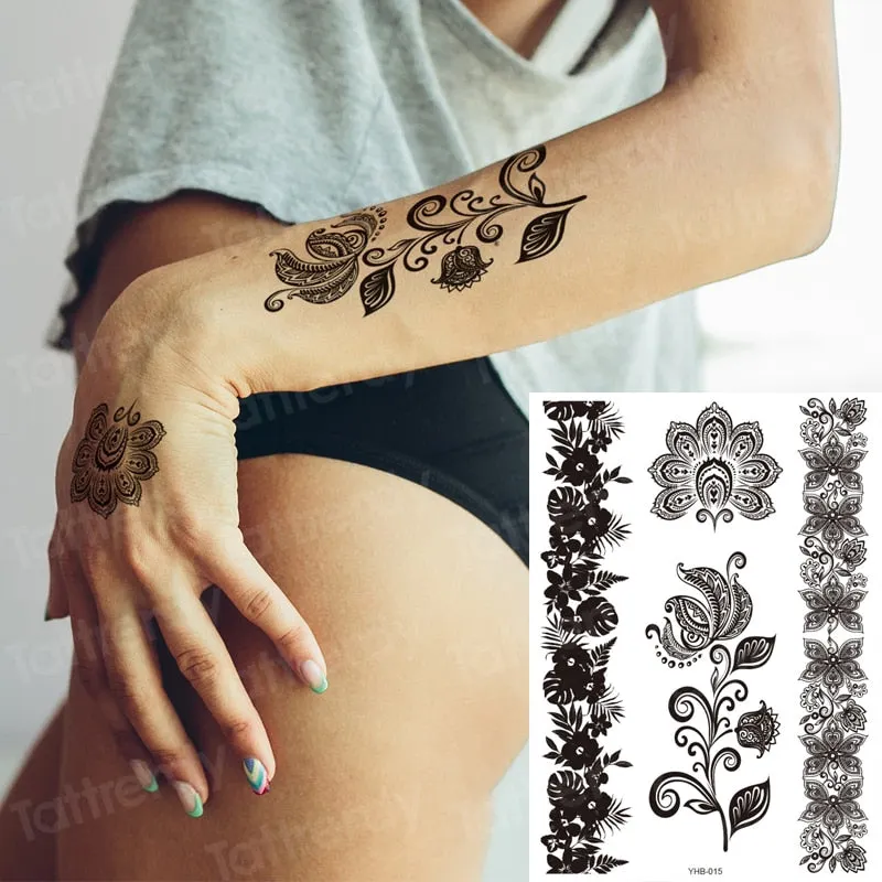 stockings tattoo legs black henna lace legging tatoo thigh hand rose flower jewelry stickers indian arabic water body decal
