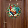 (Upgrade Size)DIY Diamond Painting Double Sided Effect Stained Glass Panel Decorative Home Garden Decoration Hanging Kit(Rooster)