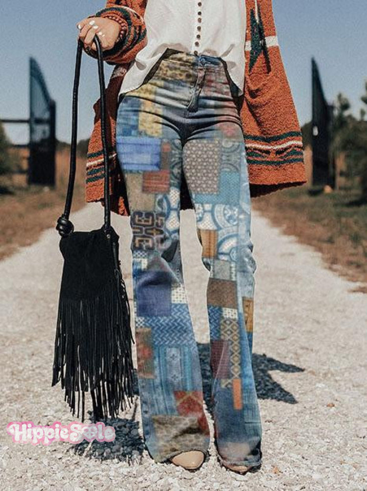 Women&rsquo;s Boho Vintage Patchwork Print Wide Leg Pants Multicolor / Xs