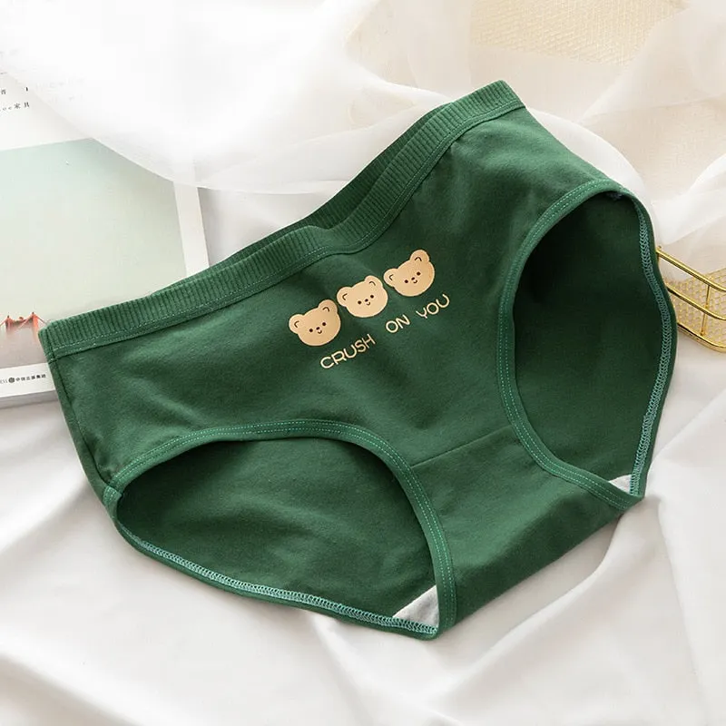 2021 Women's Cotton Underwear Japanese Cute Briefs Mid Waist Seamless Underpants Cute Cartoon Panties Female Cotton Lingerie