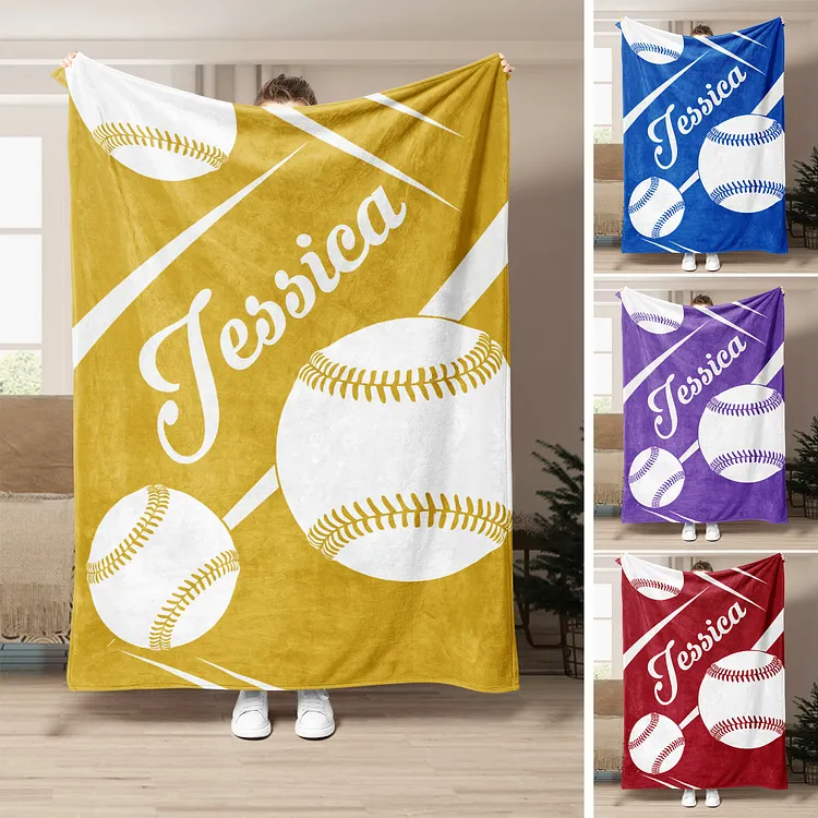 Personalized Softball Blanket, Baseball Blanket, Custom Name Soft Cozy Blanket | BKKid463