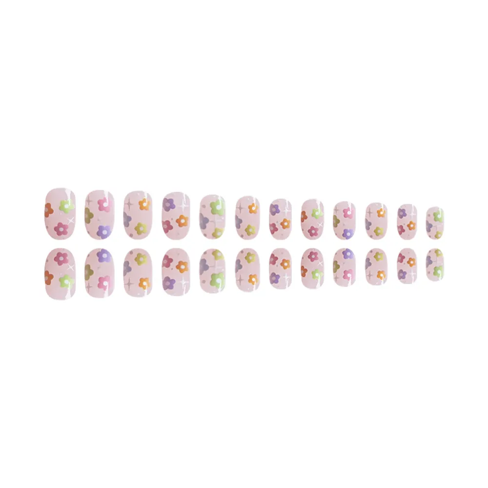 Churchf Churchf Lovely Floral Girl Short Elliptical Oval Nail Piece Wearable Removable Fake Nails
