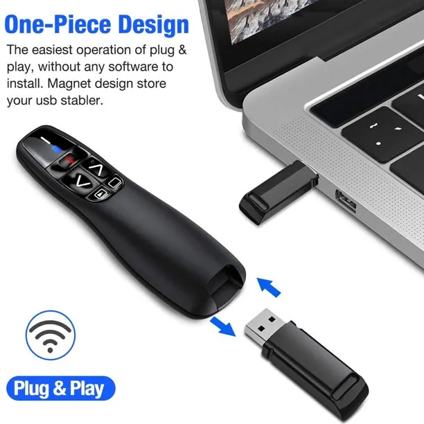 DinoFire Wireless Presenter Remote, RF 2.4GHz USB Presentation Remote Control PowerPoint Presentation Clicker for Keynote/PPT/Mac/PC