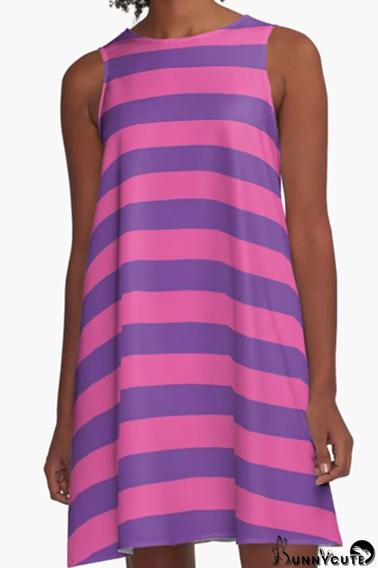 Deep Pink Casual Print Patchwork O Neck A Line Dresses