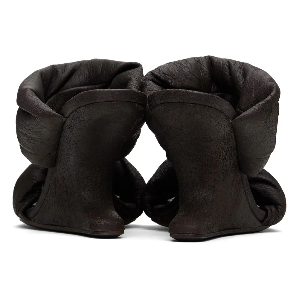 Women's Chocolate Brown Square Toe Twisted-Strap Slip On Wedge Sandals