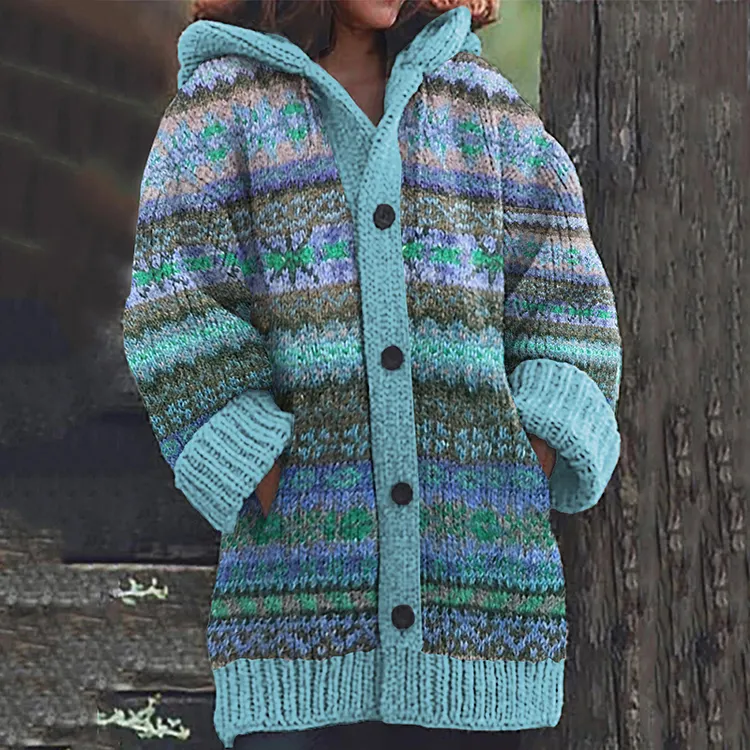 Vintage Fairman Island Knit Jacquard Hooded Sweater Cardigan