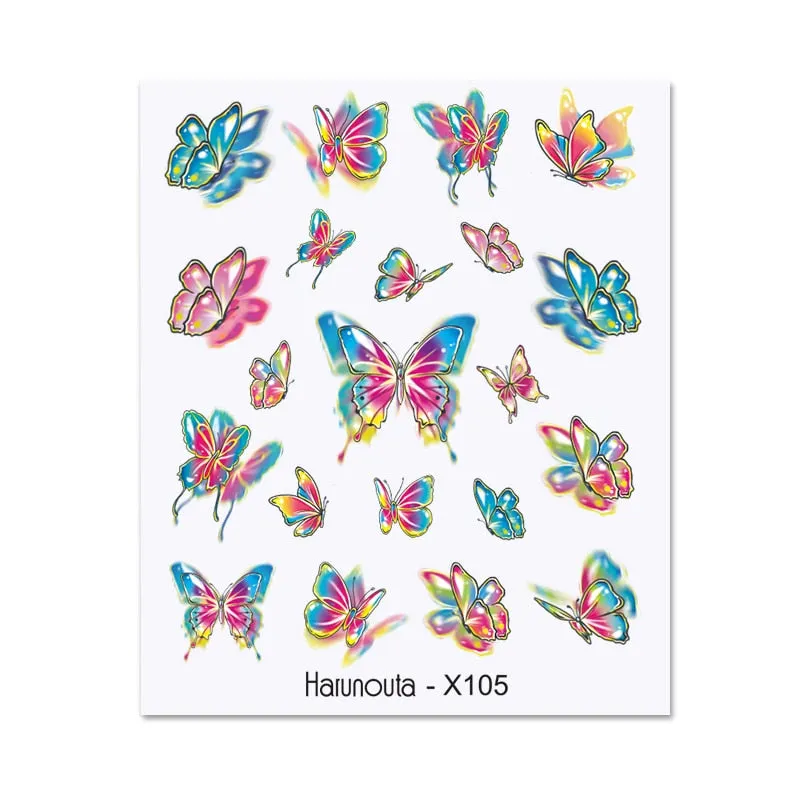 Harunouta Water Decals Ink Blooming Flower Leaves Transfer Nail Stickers Butterfly Love Heart Design Slider Watermark Decoration-Nail Inspo