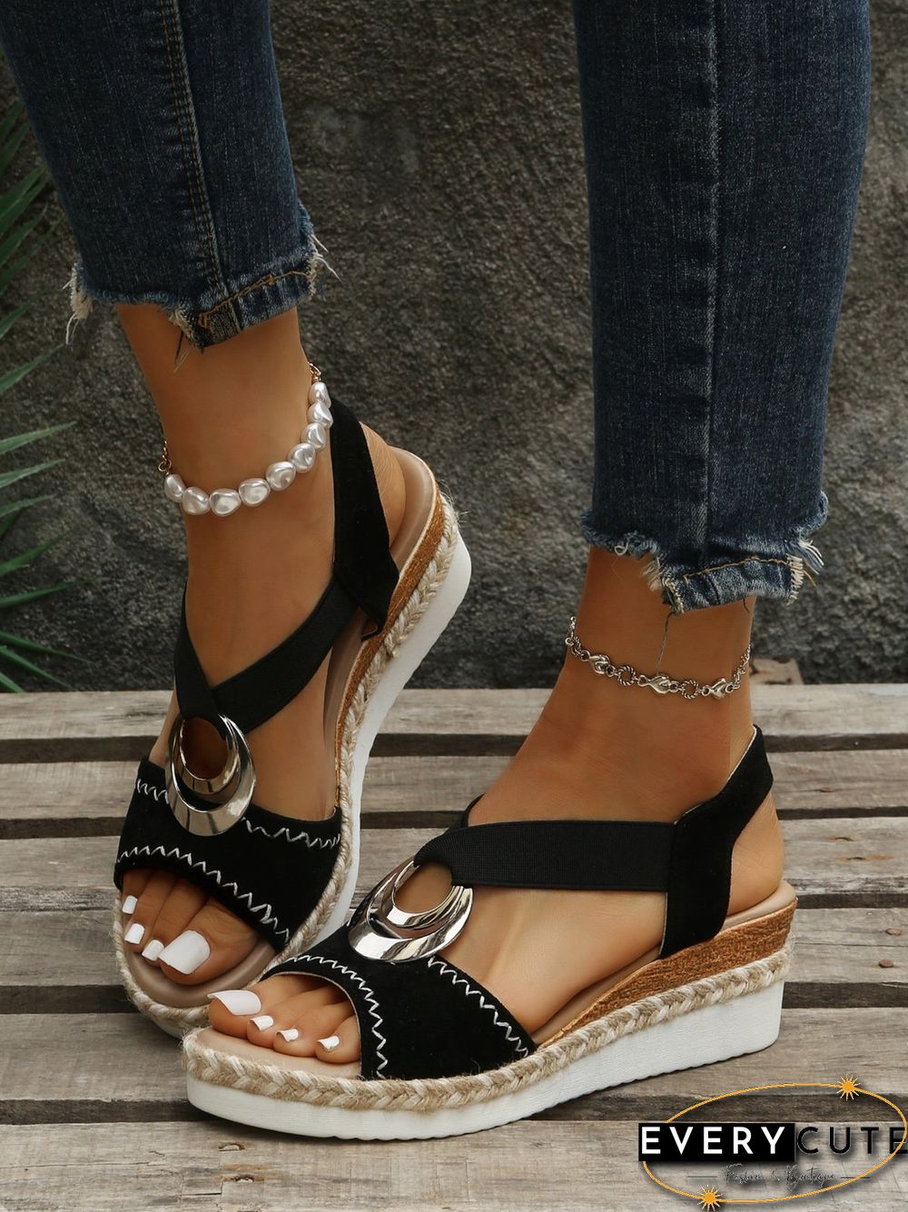 Metal Woven Wedge Platform Roman Sandals