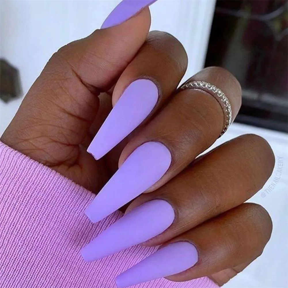 Fashion 24Pcs/Set False Nail Tips Matte Full Cover Long Ballet  Fake Nails With Glue Nail Art Manicure French Manicure Tools