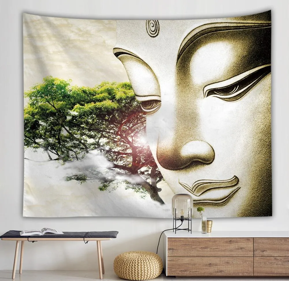 Buddha Statue Tapestry Twin Hippie Wall Hanging Bedspread Throw Cover Bohemian Beach Mat Table Cloths Home Art Decor Blanket