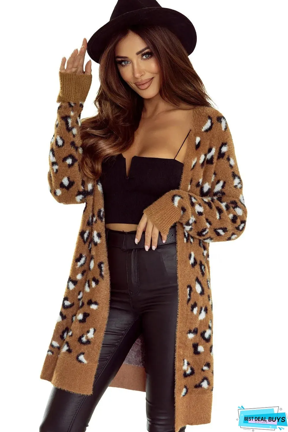 Brown Leopard Print Fur Cardigan