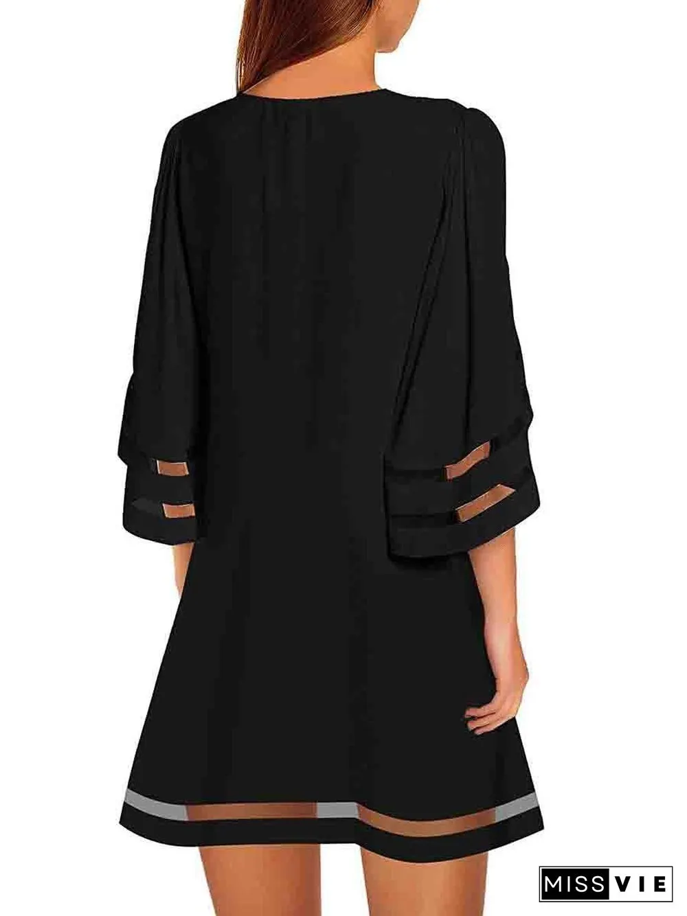 Mesh Stitching Half Sleeve Mini Dress (3 Colors) P13451