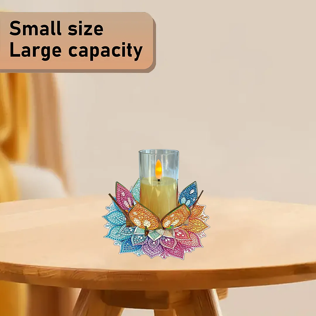 Mandala Lotus-C Acrylic DIY Diamond Painting Candle Holders Without Candles Crystal Painting Tealight Candle Stand Table Centerpiece for Adults Beginners Home Party Decor