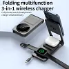 VoltAxis Foldable Zinc Alloy Metal 3-in-1 Magnetic 15W Wireless Charger Portable Fast Charger with Retractable Cable