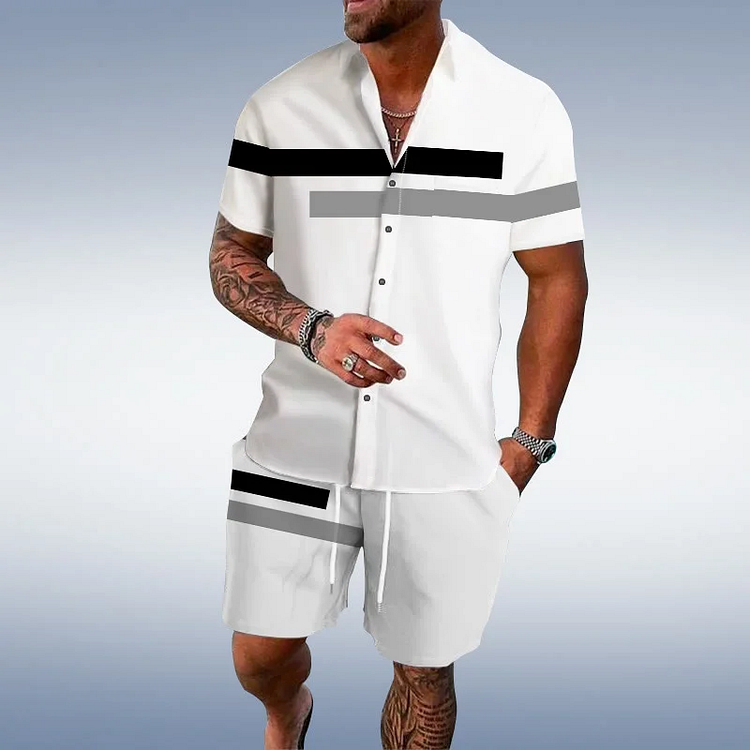 Casual Red And Gray Striped Printed Shirt And Shorts Co-Ord