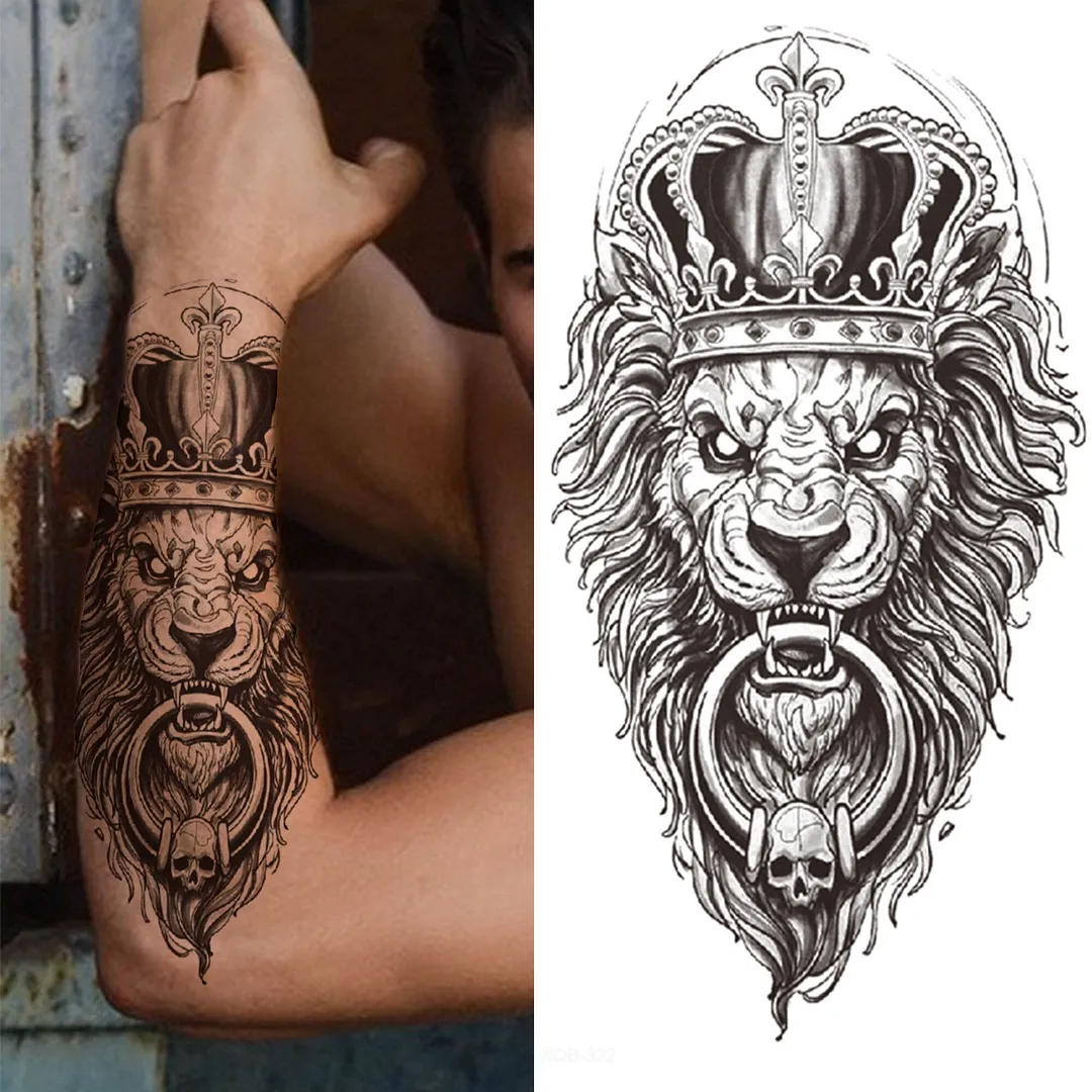 Sexy Rose Lion Flower Temporary Tattoos For Women Men Kids Boys Realistic Fake Wolf Tattoo Sticker Black Cross Compass Tatoos 1108-1