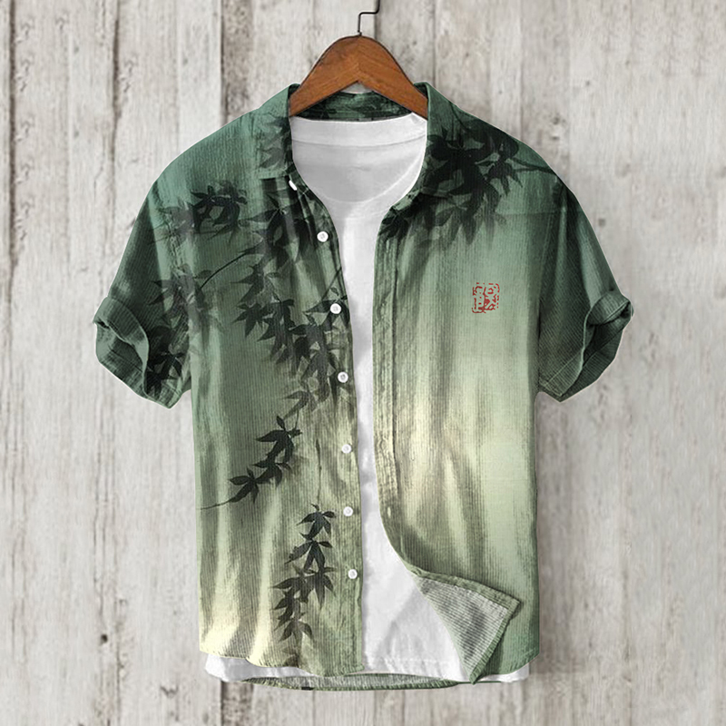 Japanese Bamboo Forest Art Vintage Linen Blend Shirt  artssus