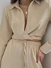 Simple Blouses Top&Wide Leg Pants Solid Color Casual Suit