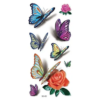 3D Feather Butterfly Rose Flower Temporary Tattoos Sticker for Women Body Art Makeup Waterproof Tattoo Sticker Halloween Gift