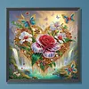 Coeur Papillon Fleurs-Sp&eacute;cial Forme Diamant Peinture-30 * 30CM