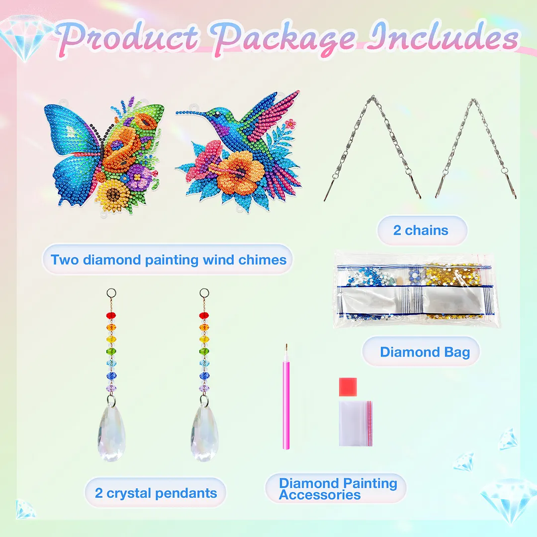 2Pcs Butterfly Hummingbird DIY Double-Sided Diamond Painting Hanging Kits Diamond Painting Suncatcher Craft Kit for Home Garden Wall Decor Gift