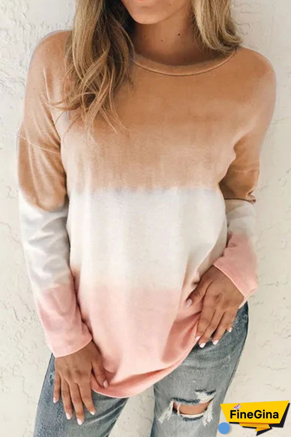 Fashion Sweet Gradual Change O Neck Tops(6 Colors)