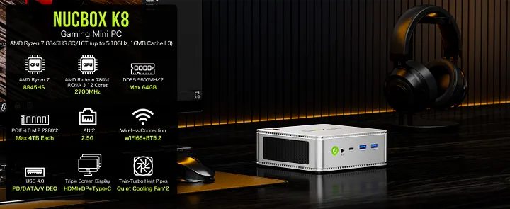 NEVM FA880 ,Ryzen 7 8845HS ジャンク AMD Ryzen 7 8845HS Mini PC--NucBox K8