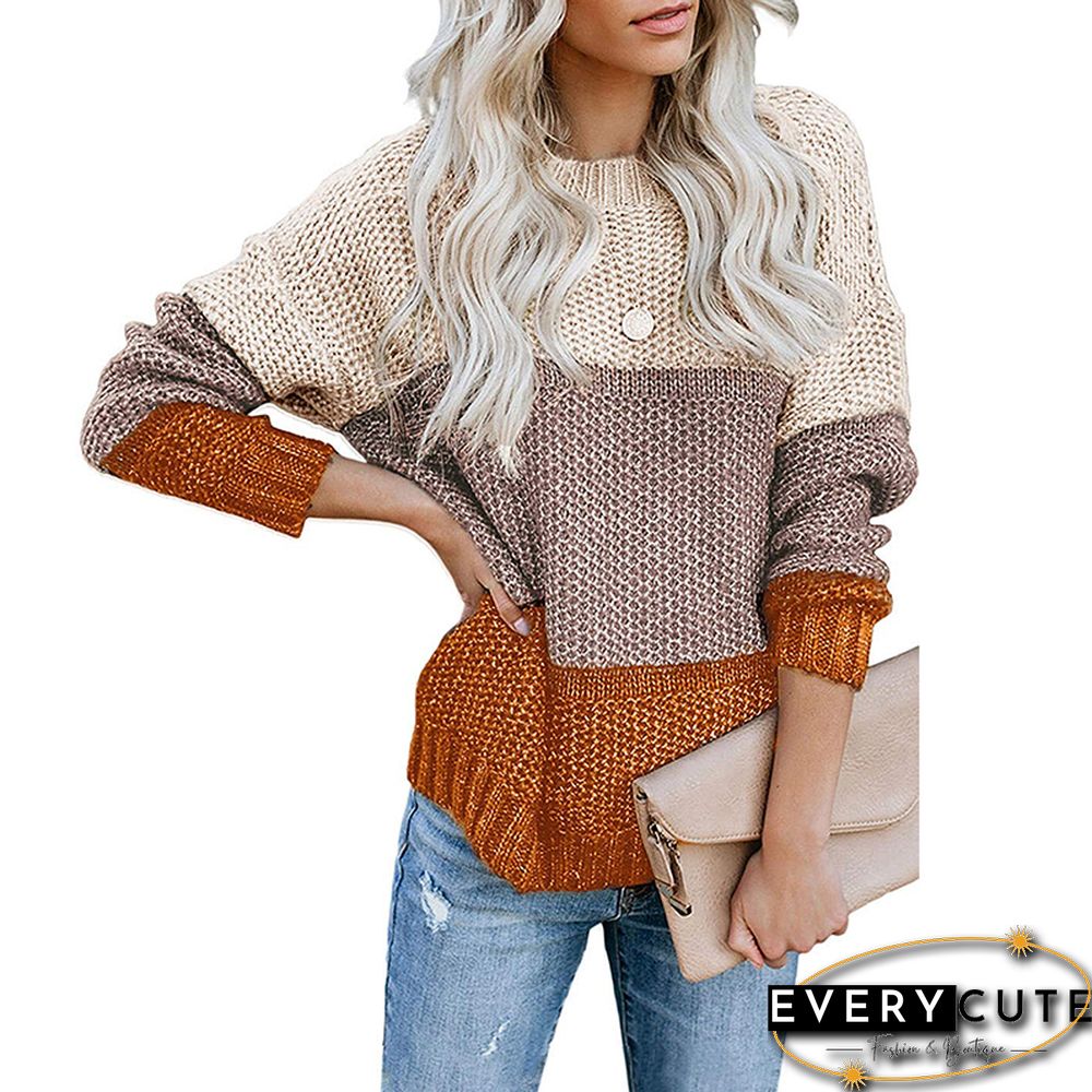 Orange Color Block Netted Texture Sweater